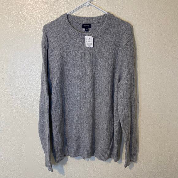 J Crew Gray Cable Knit Wool Blend Chunky Crewneck Basic Sweater Size Large NWT - Picture 1 of 7